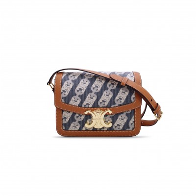 CELINE SMALL CLASSIQUE TRIOMPHE BAG IN JACQUARD AND NATURAL CALFSKIN 188882CKO.38NF (18.5*14*6cm)